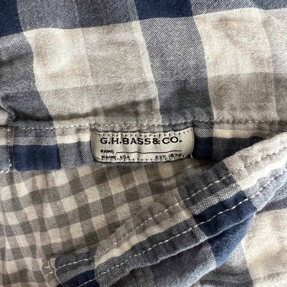G.H. Bass &‎ Co. Men's Blue/Gray/White Plaid Woven Cotton Button-Up XL Pockets - Picture 8 of 8